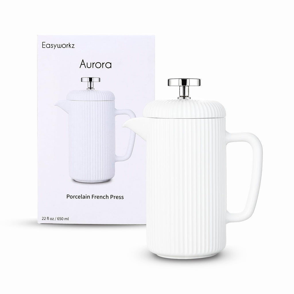 Porcelain French Press 22 fl oz Coffee Tea Maker with Stainless Steel Plunger Ivory F4900