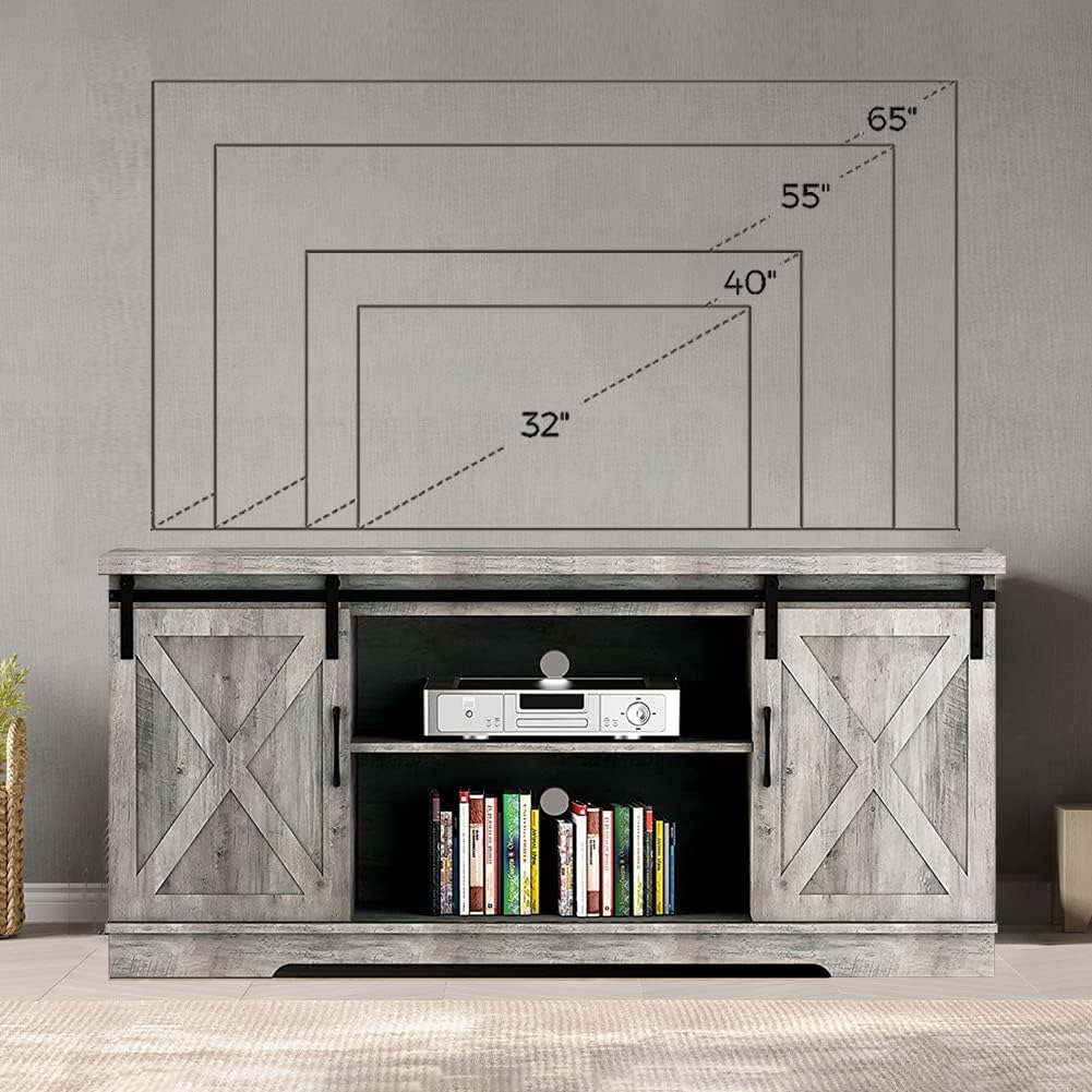 Rustic Grey TV Stand with Storage and Barn Doors I312516