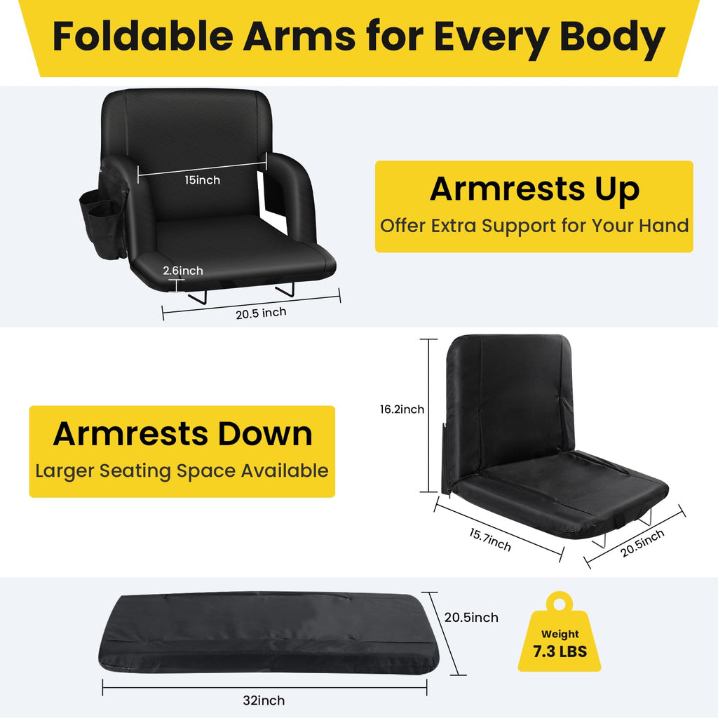 Stadium Seats with Back Support, 2.6'' Thick Pad, 6 Reclining Positions, 2pcs K7930