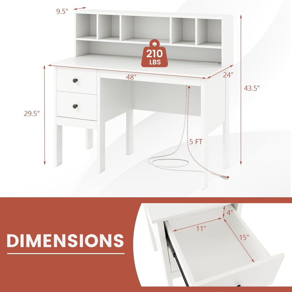 White Desk with Drawers and Hutch O6452