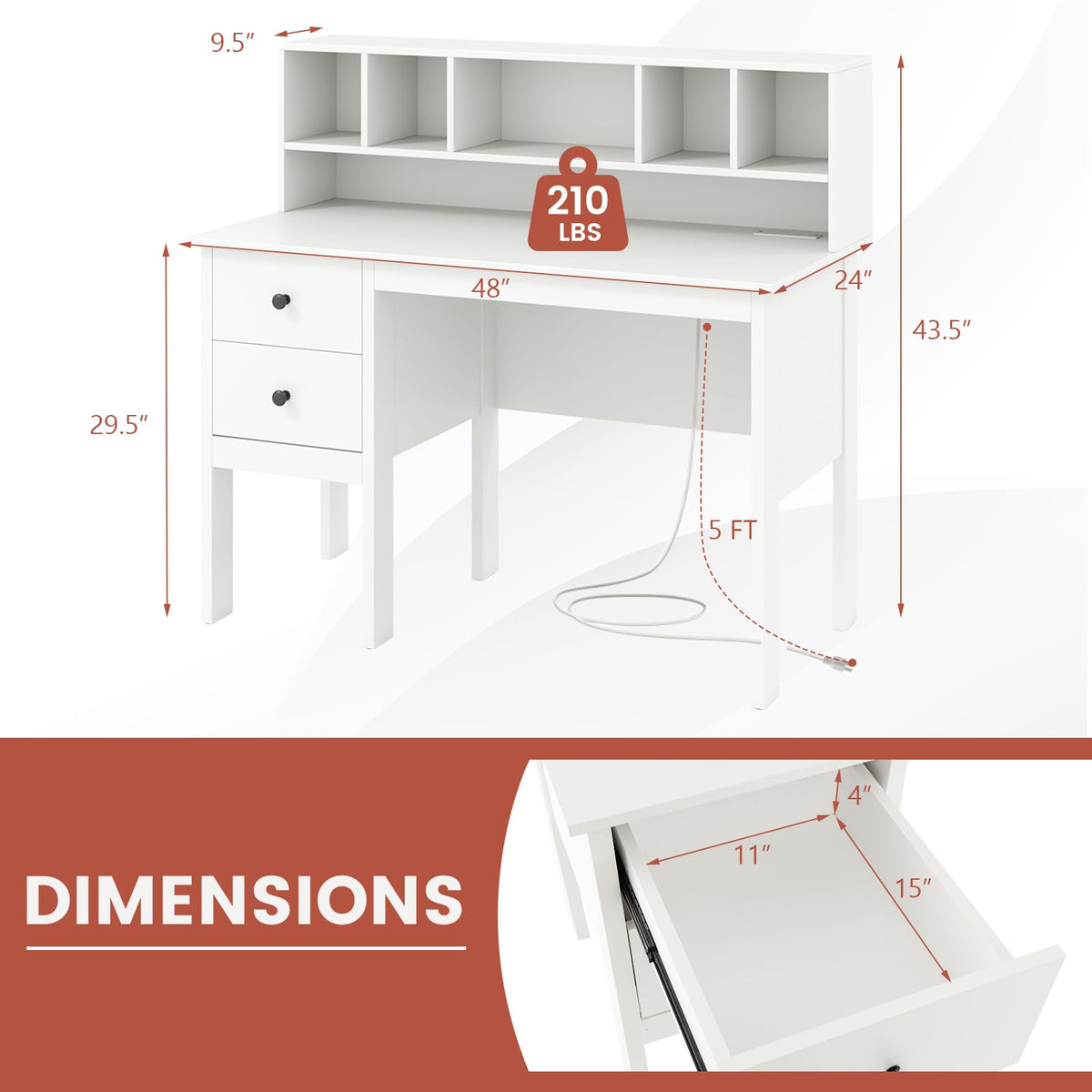 White Desk with Drawers and Hutch O6452
