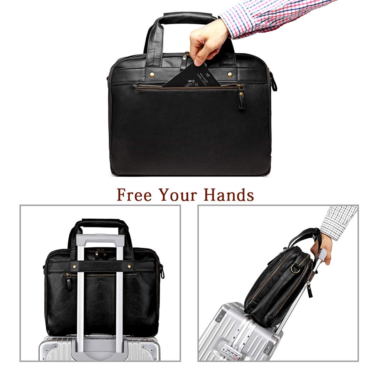 Black Leather 15.6 Inch Laptop Messenger Bag R94926