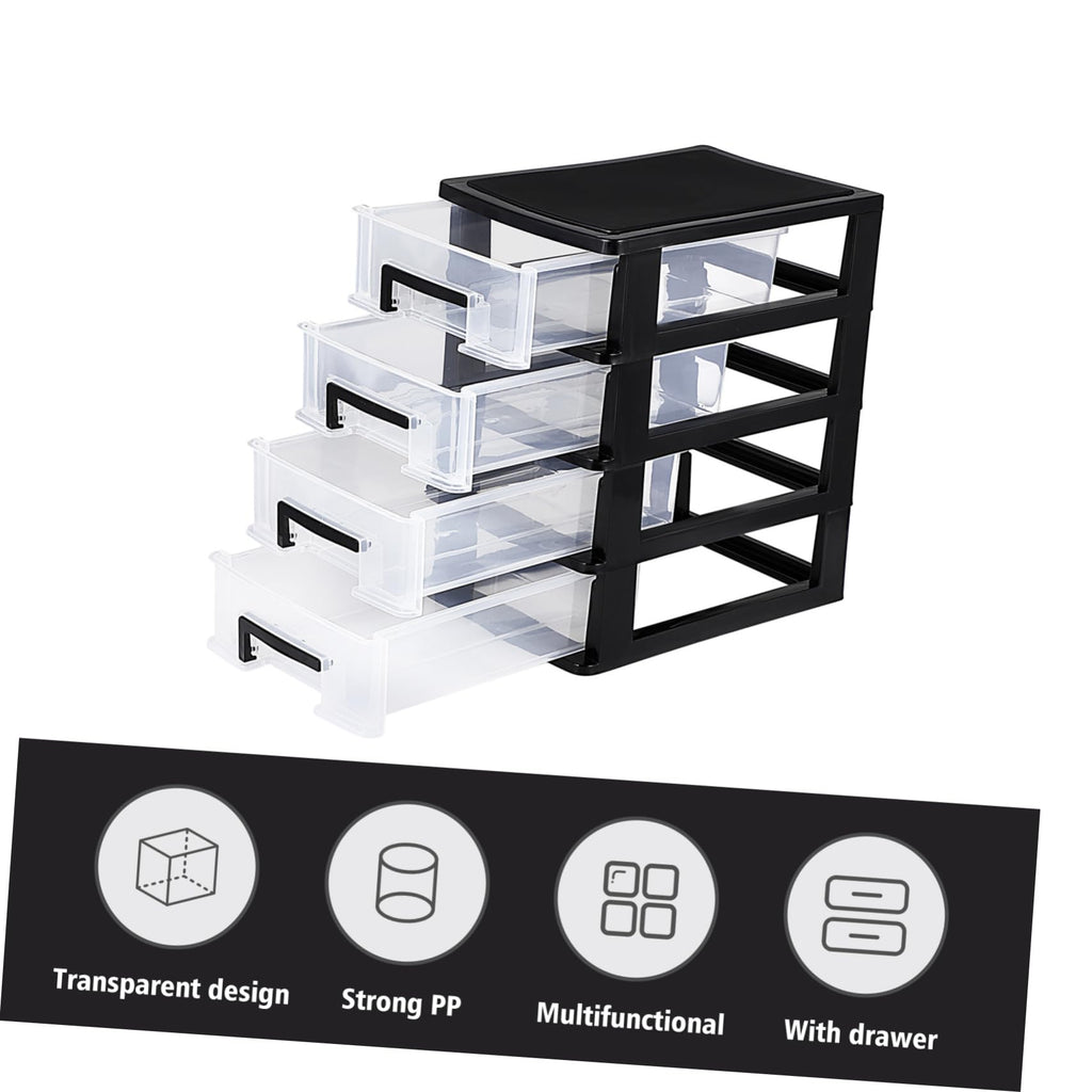 Black Transparent 4-Layer Plastic Drawer Storage Cabinet P5233