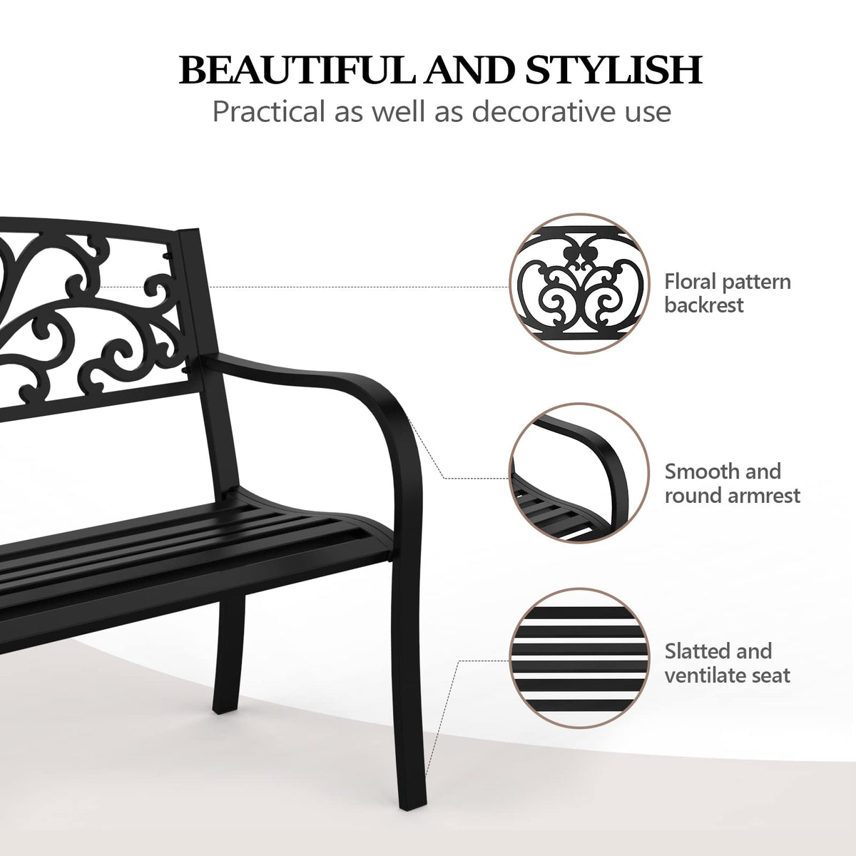 Black Metal Outdoor Bench with PVC Back Pattern N71869