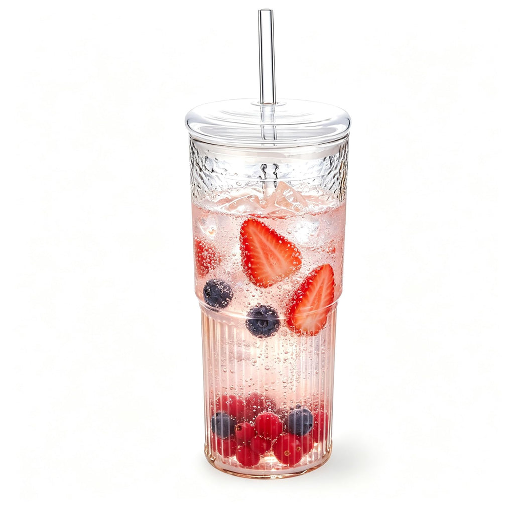 20 oz Glass Cups with Lids and Straws J105499