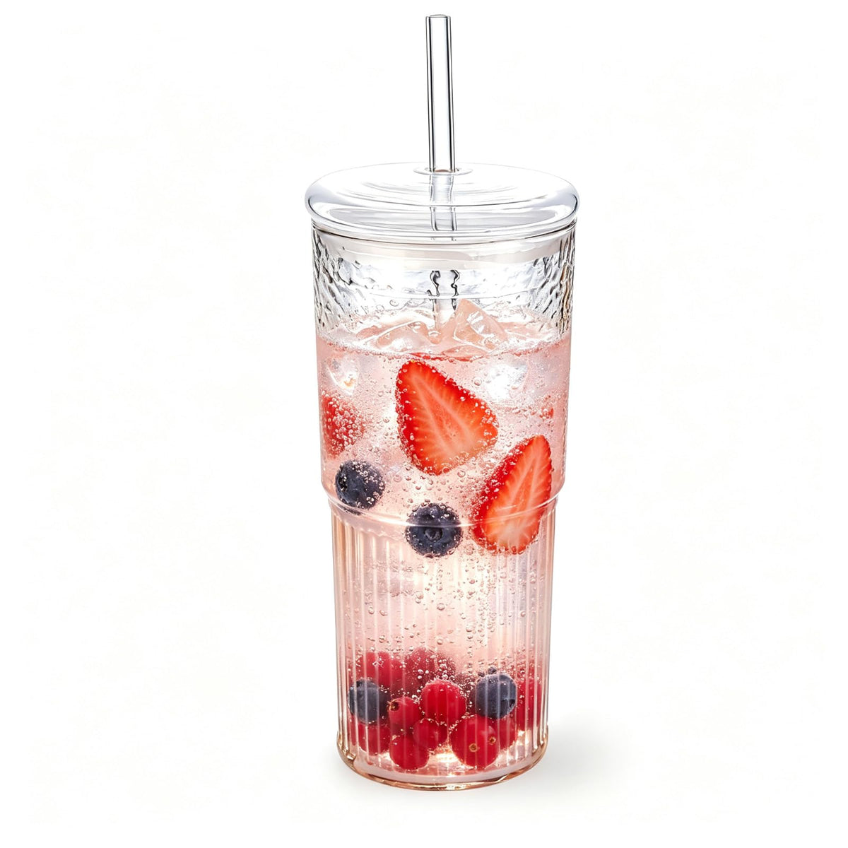 20 oz Glass Cups with Lids and Straws J105499