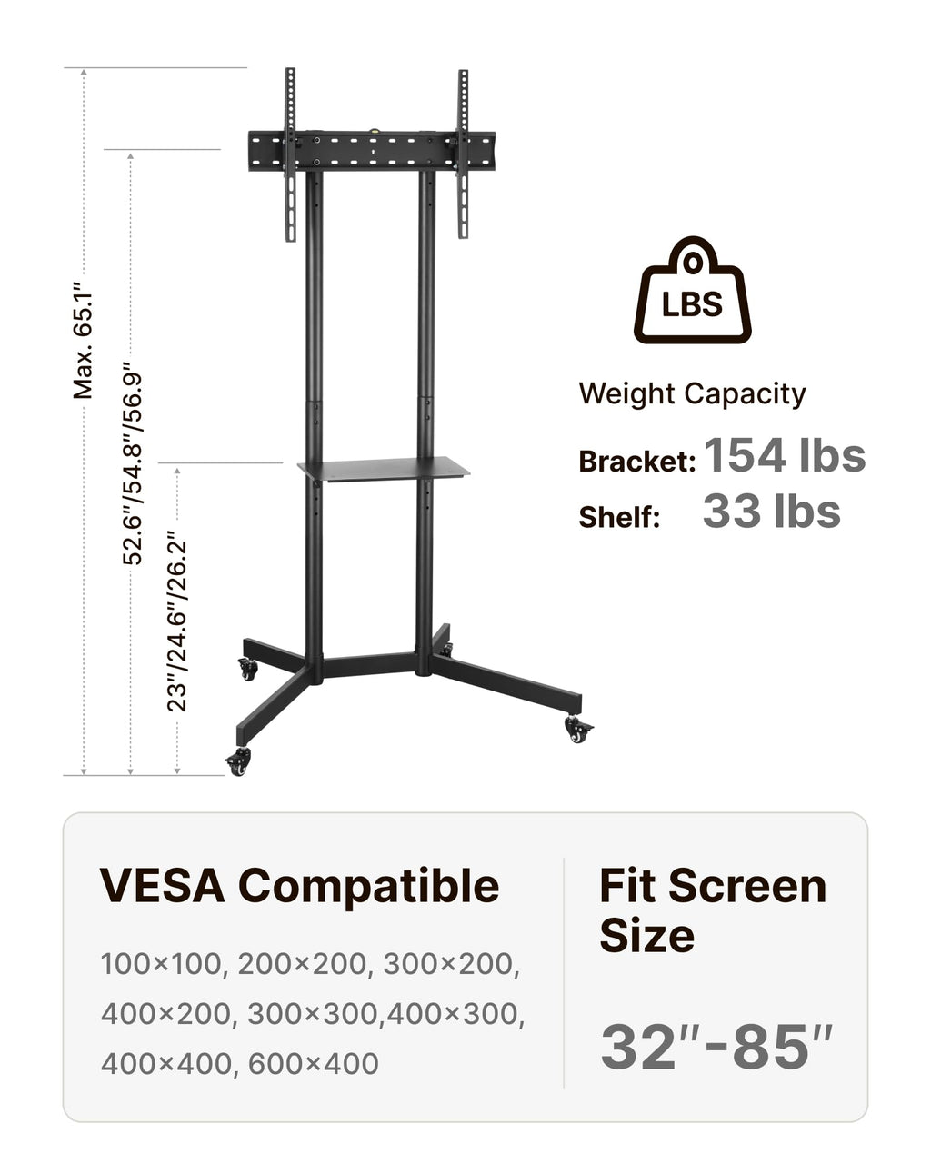 Heavy-Duty Rolling TV Stand S104