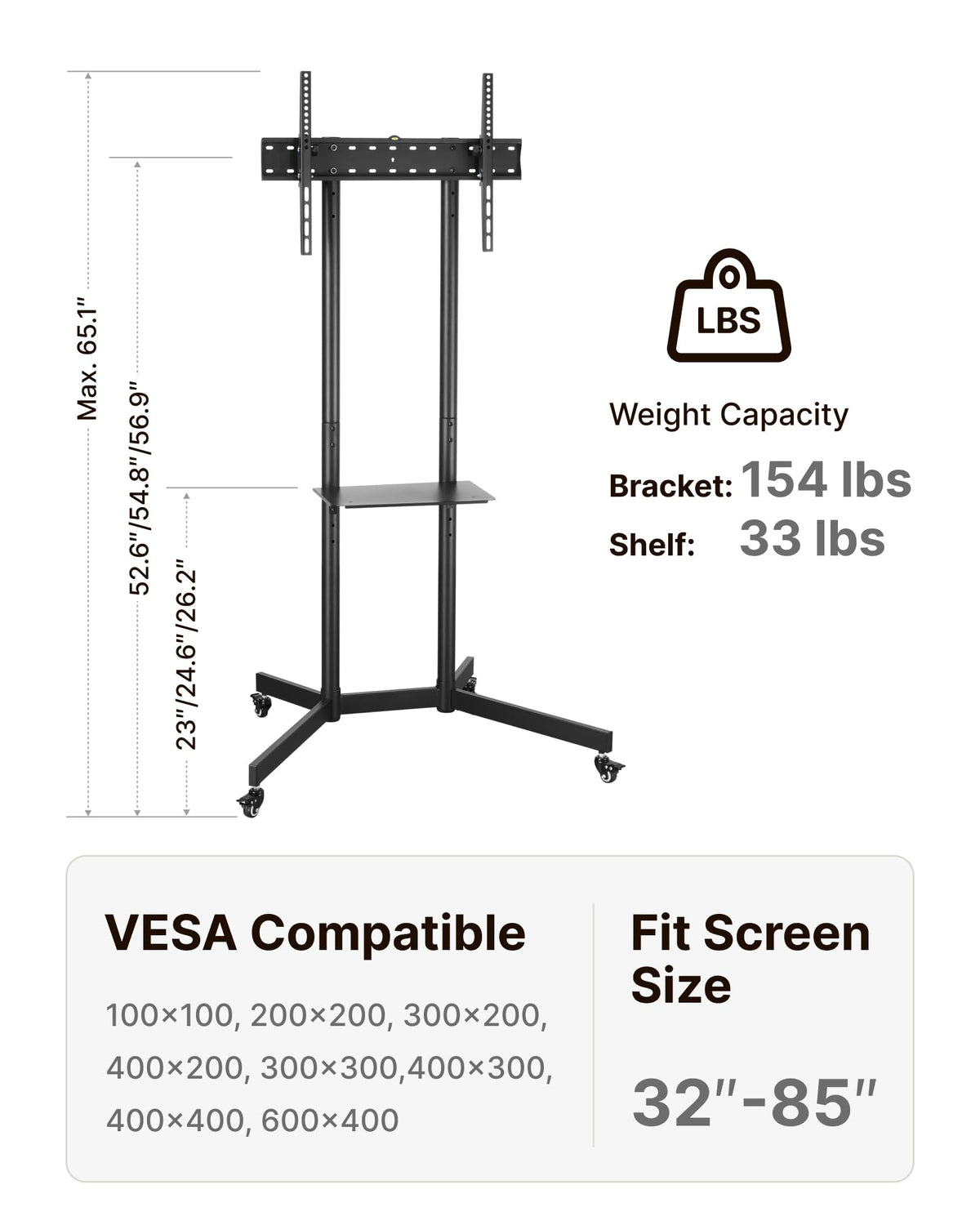 Heavy-Duty Rolling TV Stand S104