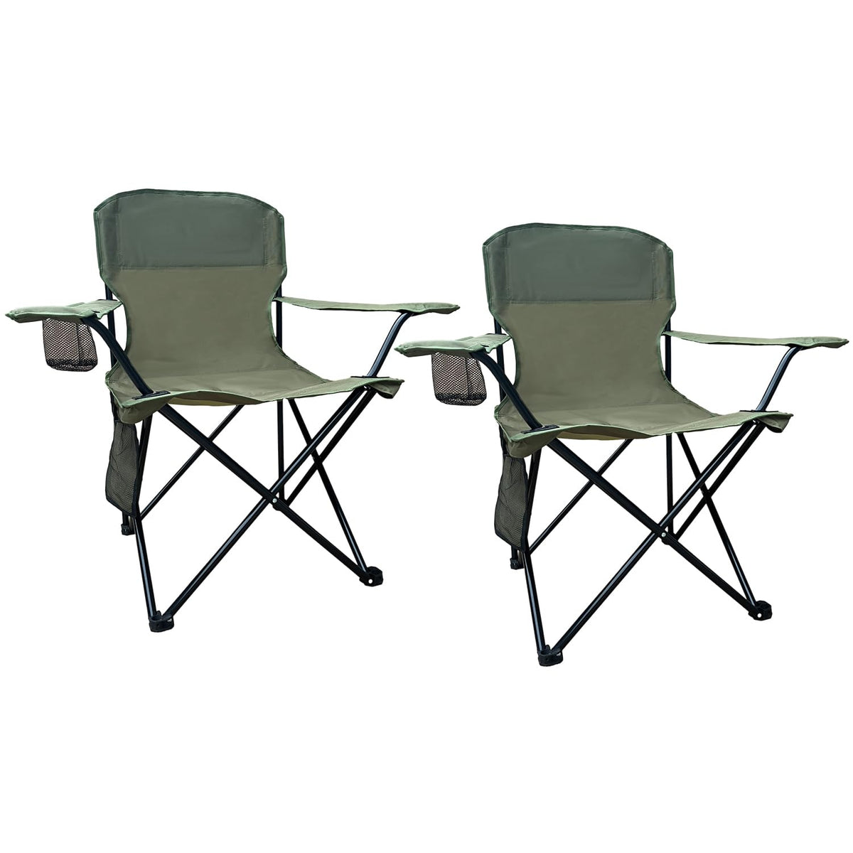 2 Pack Folding Camping Chairs with High Back, 300lbs Capacity, Green K3779