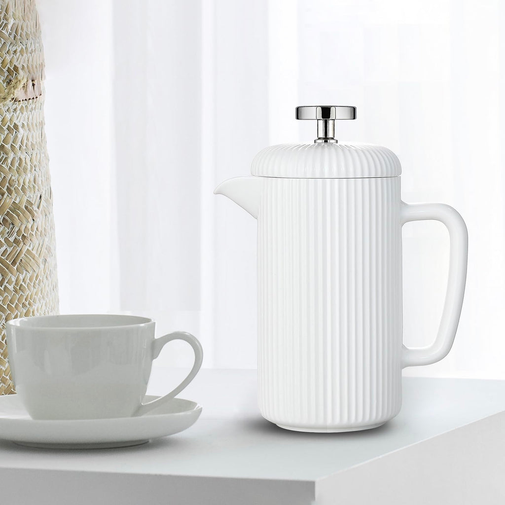Porcelain French Press 22 fl oz Coffee Tea Maker with Stainless Steel Plunger Ivory F4900