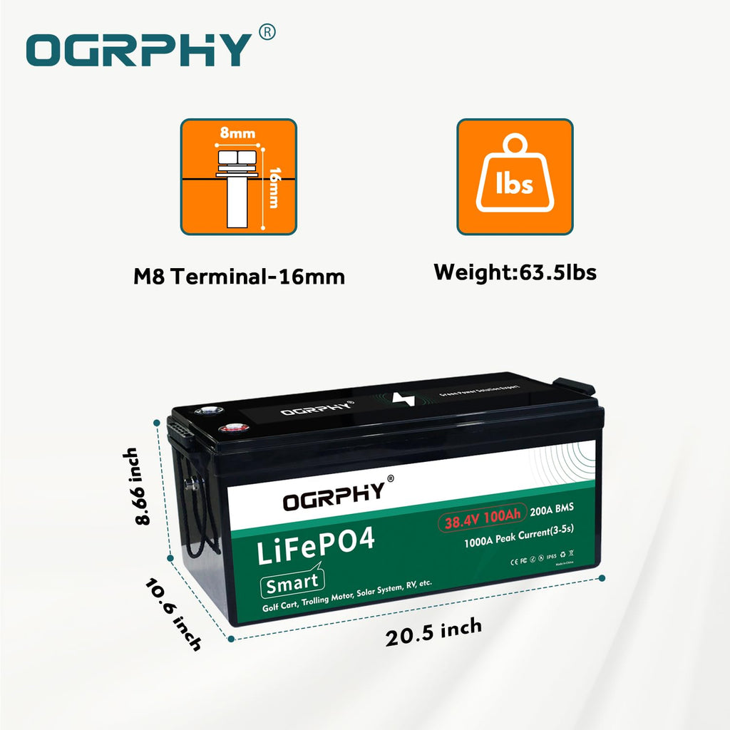 36V 100AH Lithium Golf Cart Battery with 200A Bluetooth BMS V377