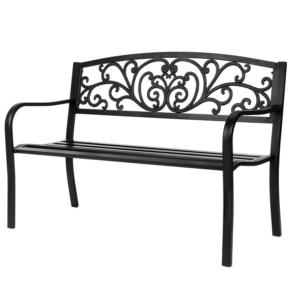 Black Metal Outdoor Bench with PVC Back Pattern N71869