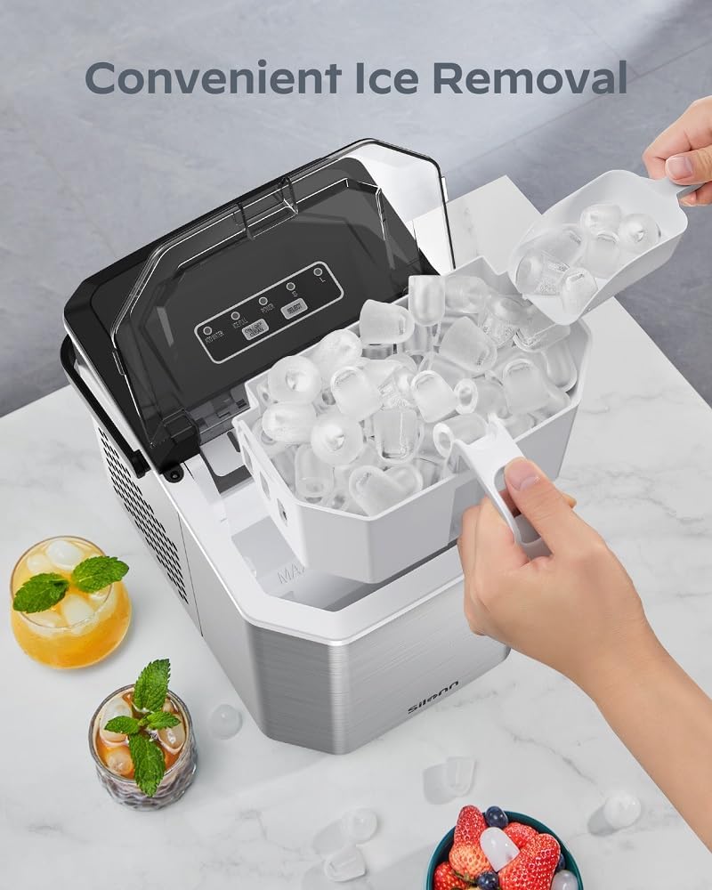 Stainless Steel Portable Countertop Ice Maker with Basket and Scoop I867