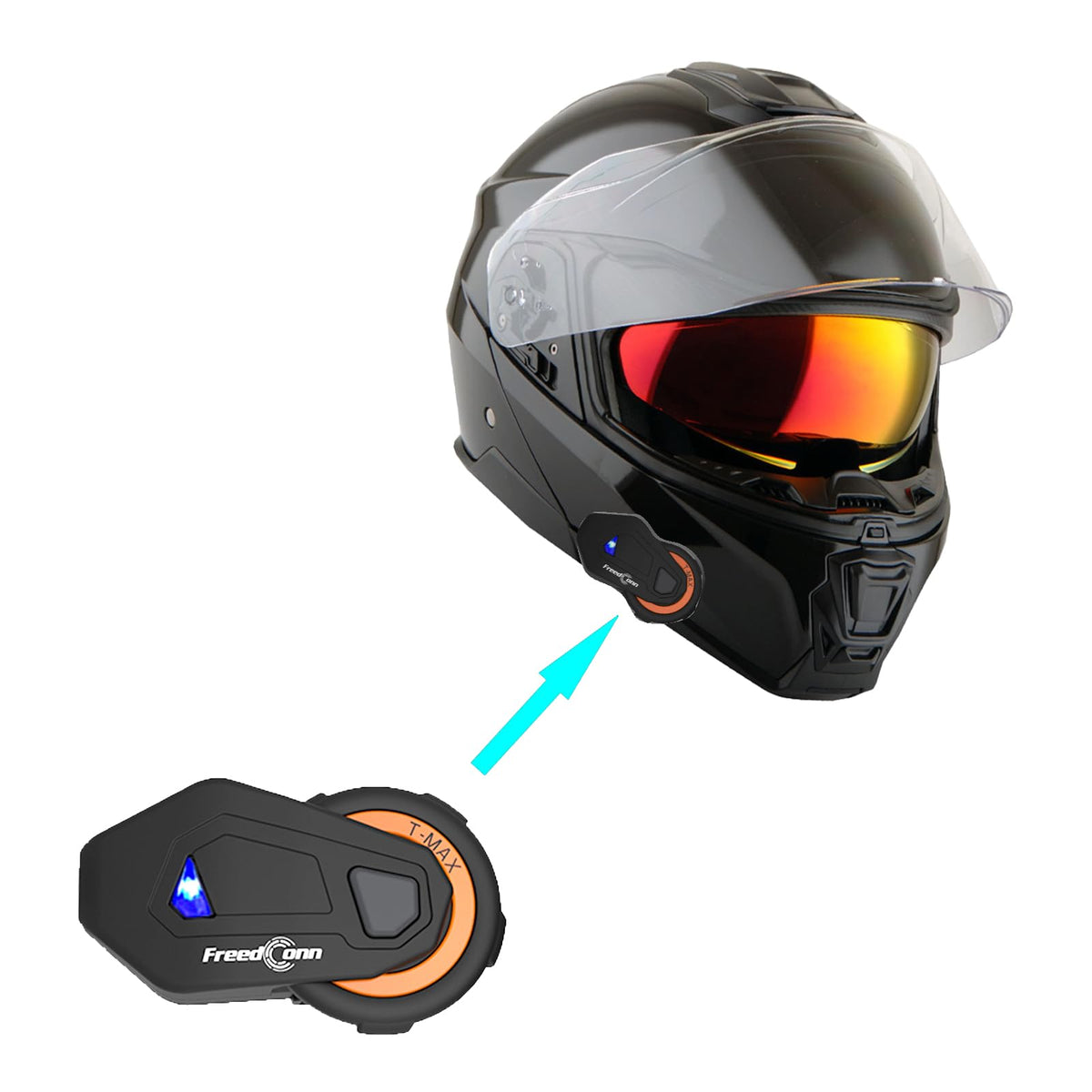 Modular Full Face Helmet Flip up Dual Visor Glossy Black D909392