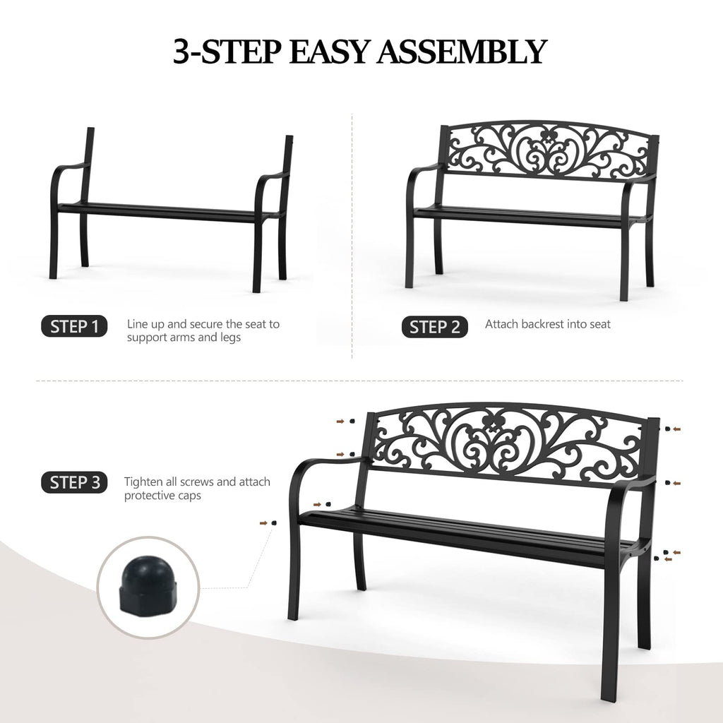 Black Metal Outdoor Bench with PVC Back Pattern N71869