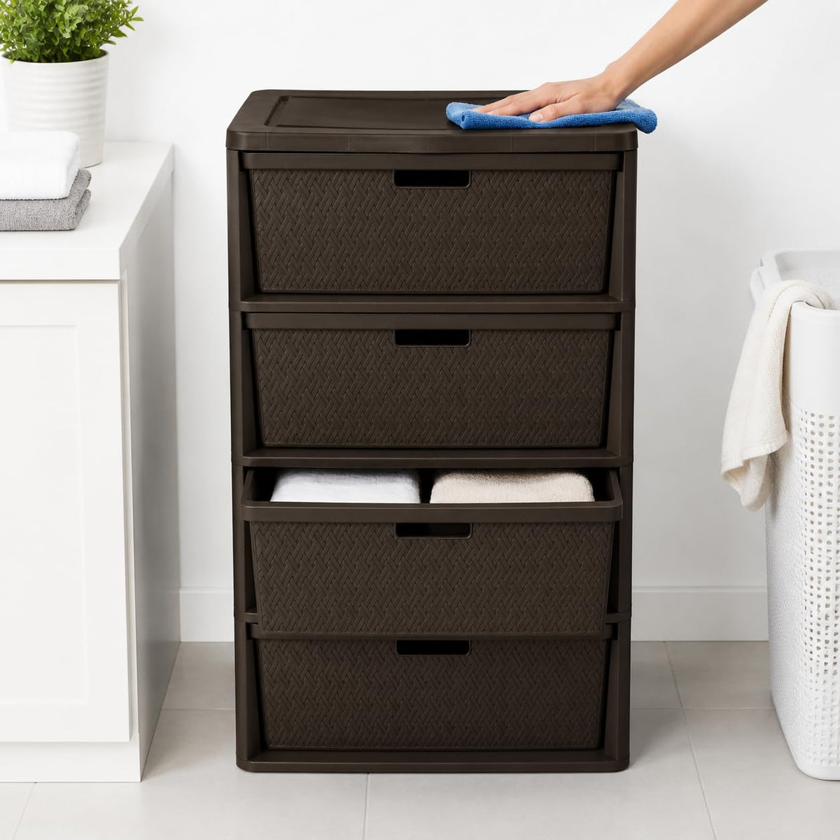 Brown 4 Drawer Plastic Storage Drawers B782
