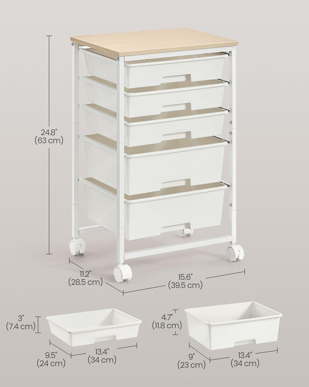 White 5 Drawers Rolling Cart C133814