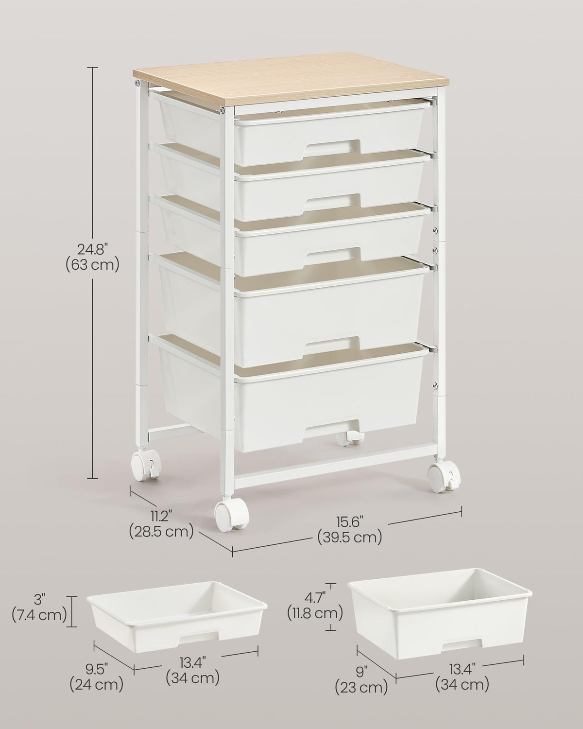 White 5 Drawers Rolling Cart C133814