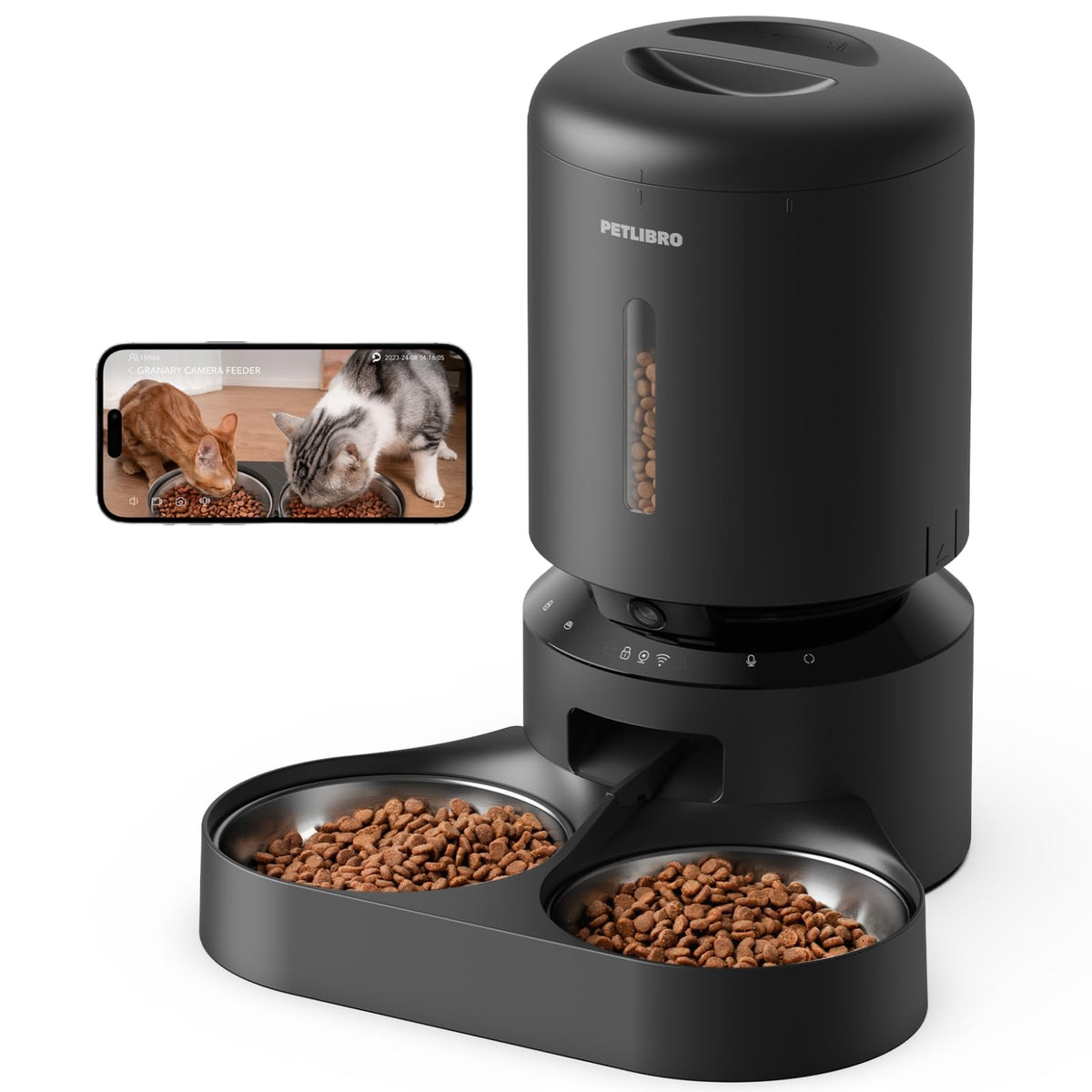 Automatic Cat Feeder with Camera, 1080P HD Video, 5G WiFi, 2-Way Audio, Dual Tray, Black 5L G2702
