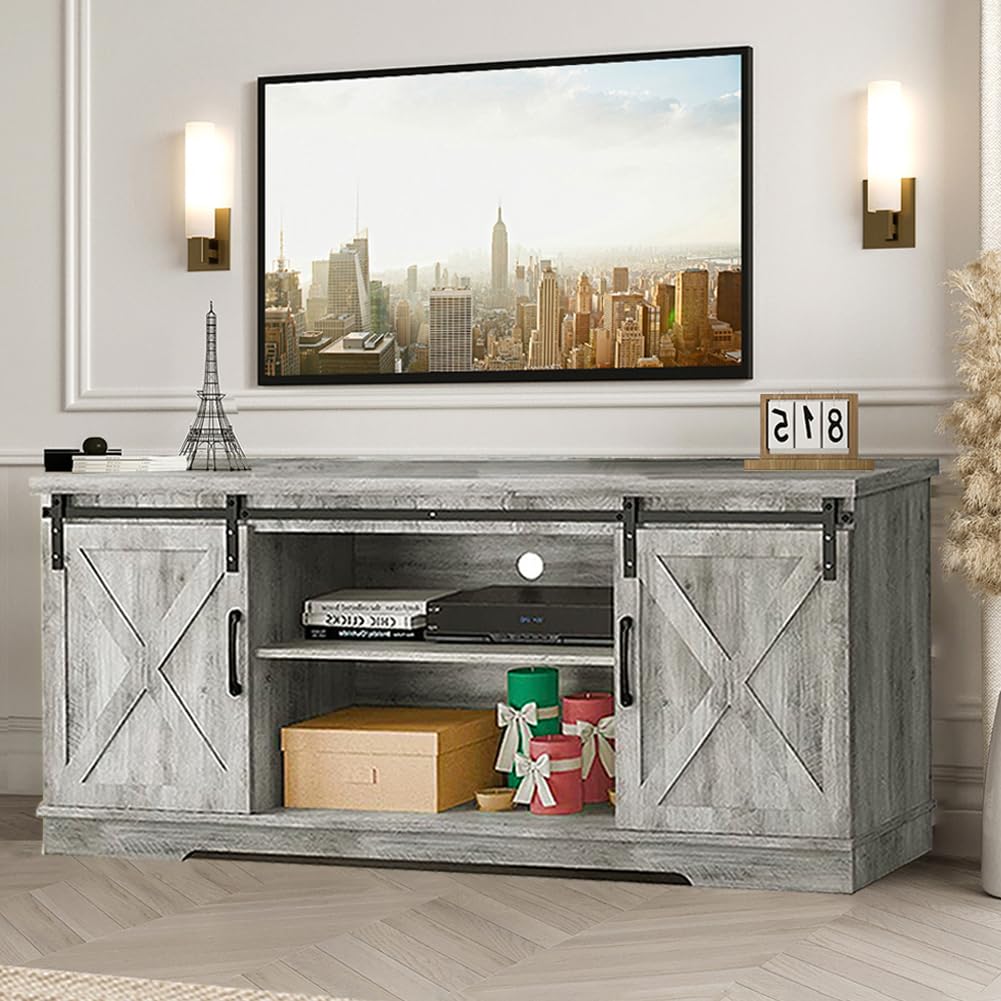 Rustic Grey TV Stand with Storage and Barn Doors I312516