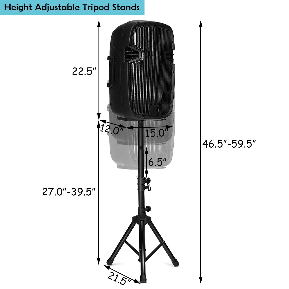2000W 12" Portable Dual Powered Speakers PA System with Tripod Stands Q805110