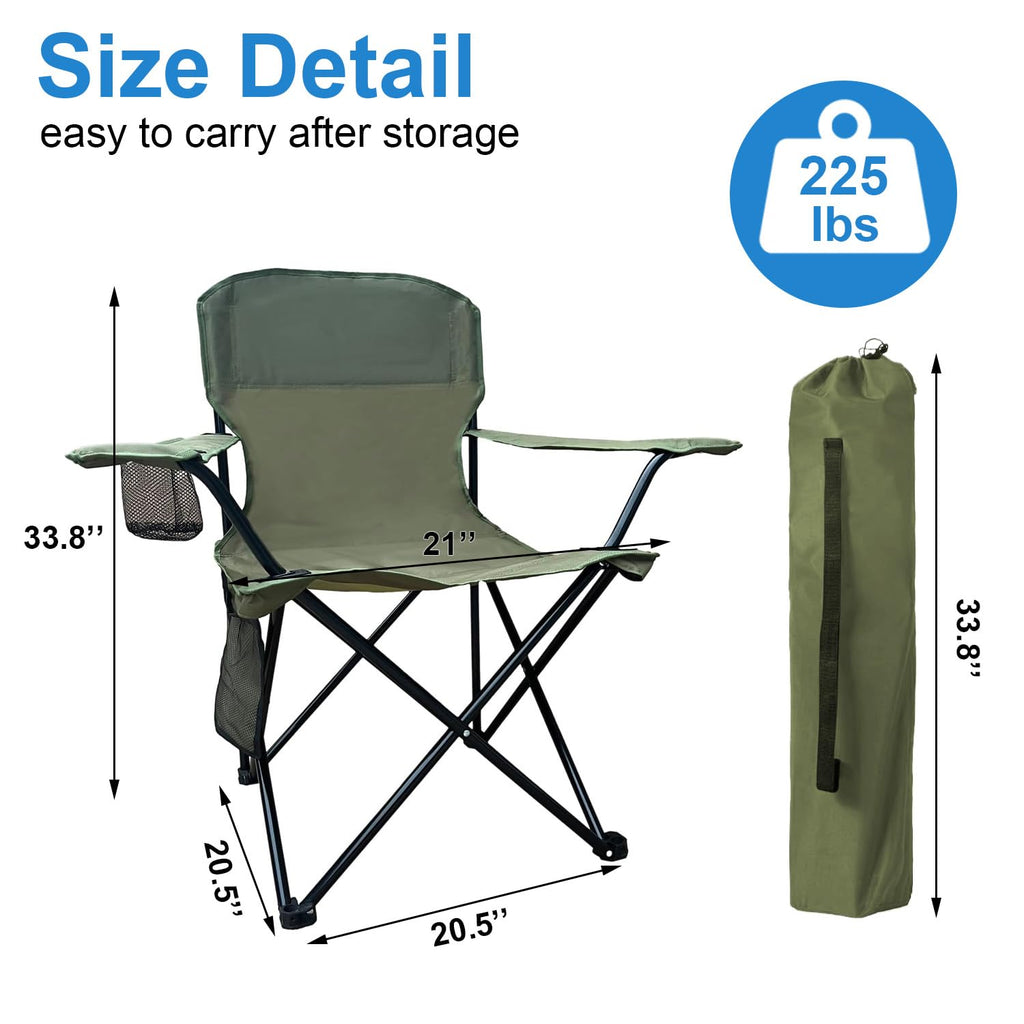2 Pack Folding Camping Chairs with High Back, 300lbs Capacity, Green K3779
