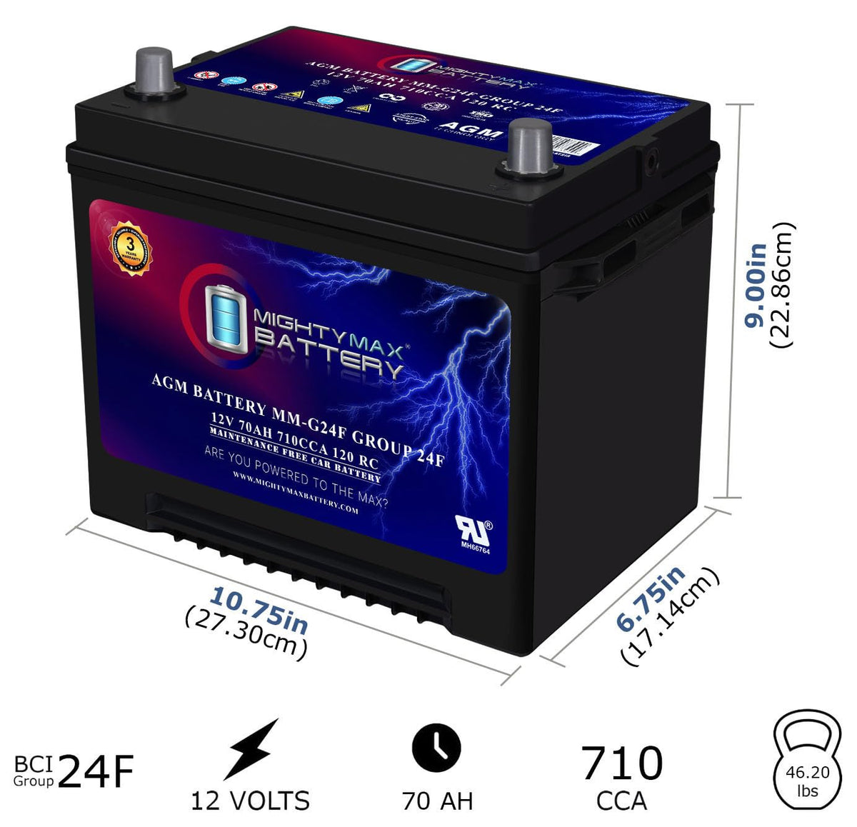 12V 70Ah AGM Replacement Battery S4691