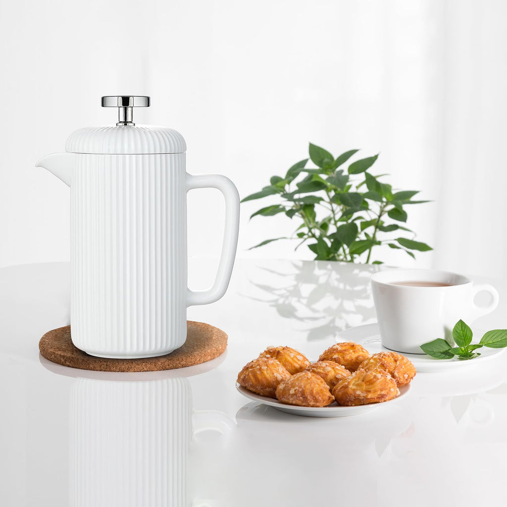 Porcelain French Press 22 fl oz Coffee Tea Maker with Stainless Steel Plunger Ivory F4900