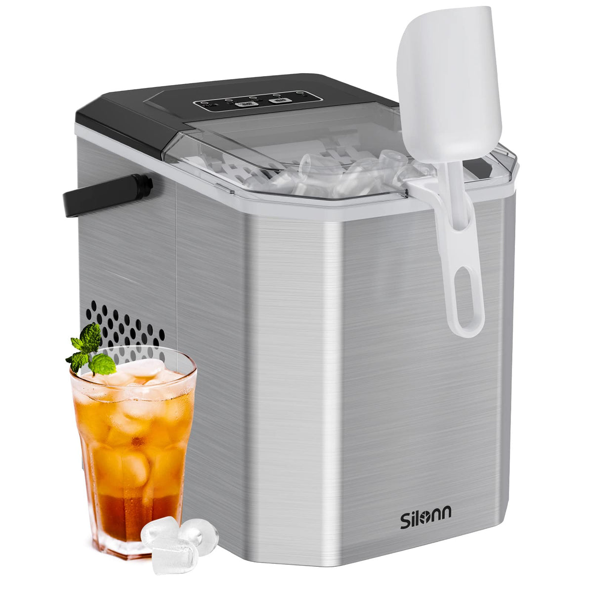 Stainless Steel Portable Countertop Ice Maker with Basket and Scoop I867