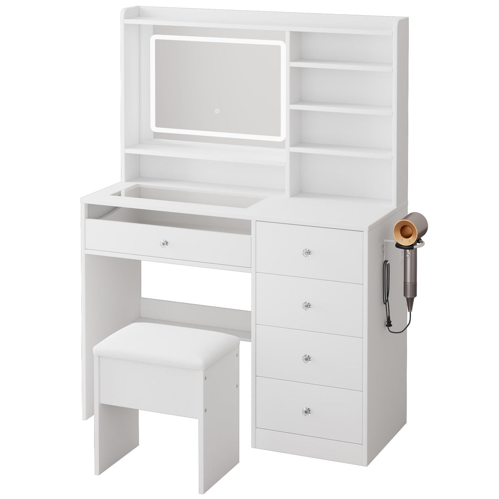 White Vanity Desk Set with Glass Desktop A116692