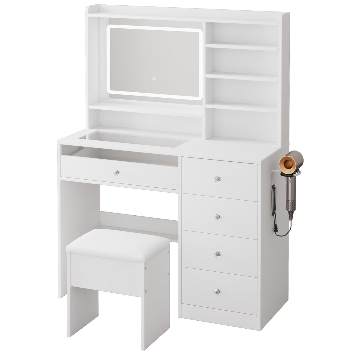 White Vanity Desk Set with Glass Desktop A116692