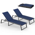 Aluminum Foldable 5-Position Chaise Lounge Chair, Navy Blue, 2 Pack C854604