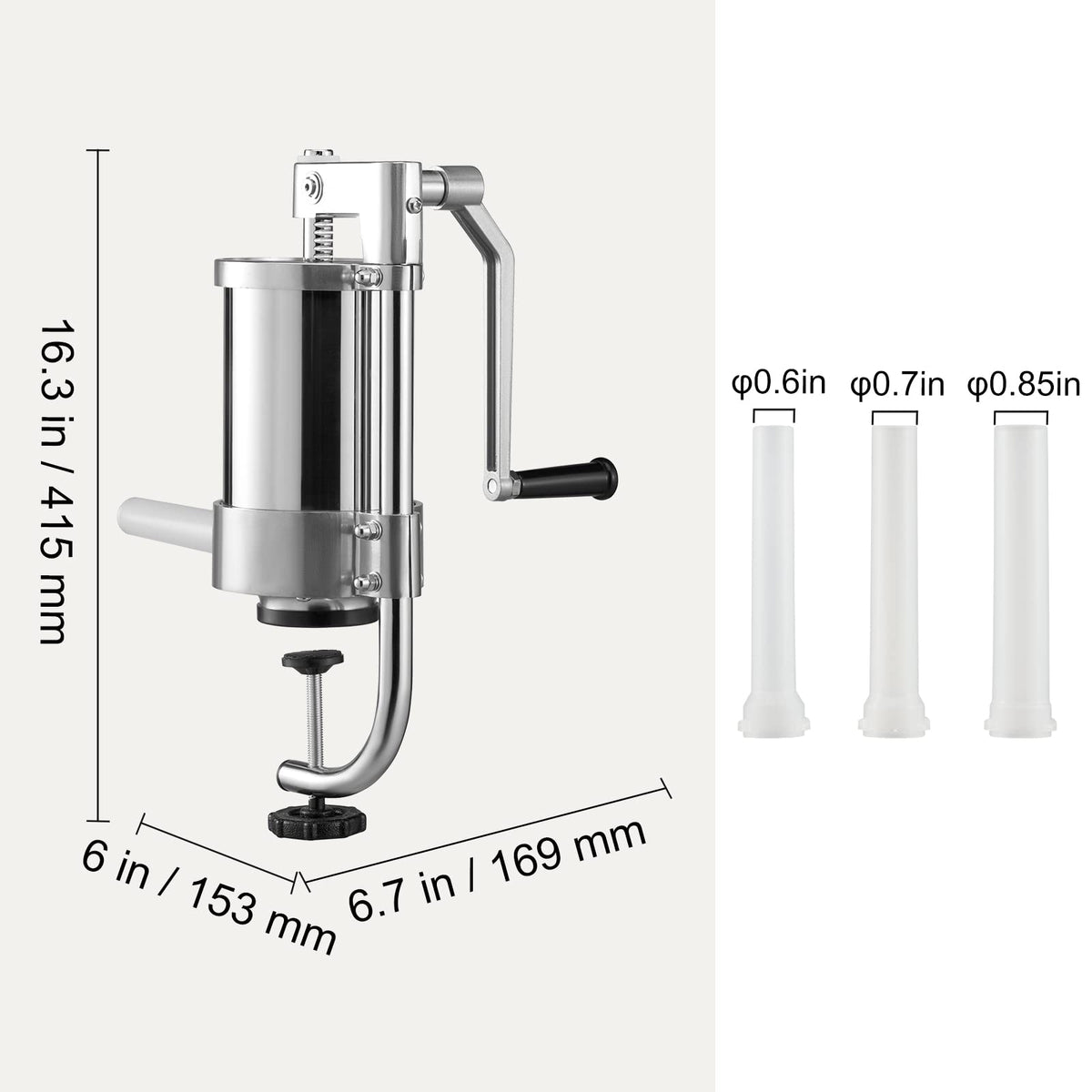 2.5LBS 304 Stainless Steel Vertical Sausage Stuffer with 3 Stuffing Tubes B831