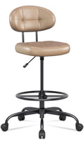 Brown Faux Leather Drafting Chair with Footrest Ring H597