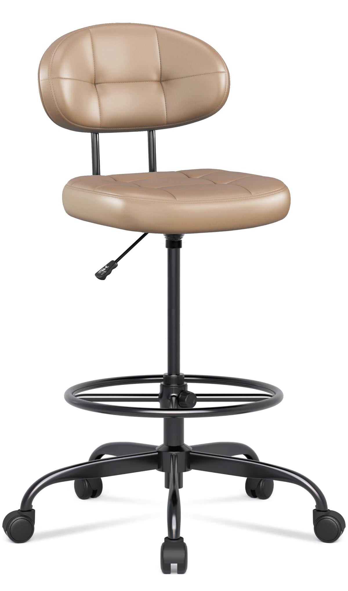 Brown Faux Leather Drafting Chair with Footrest Ring H597