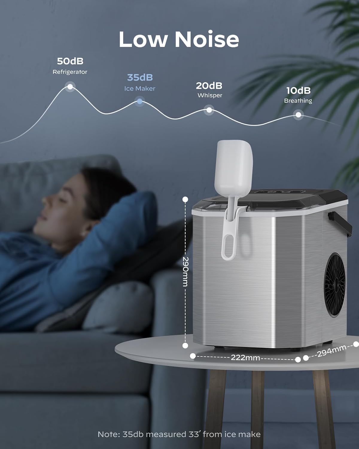 Stainless Steel Portable Countertop Ice Maker with Basket and Scoop I867