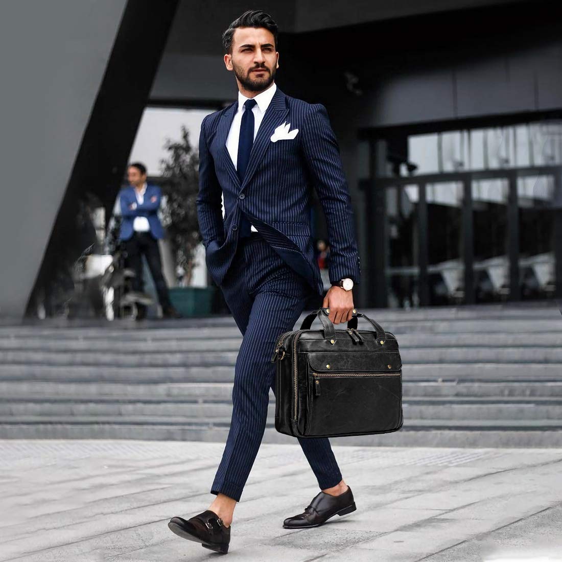Black Leather 15.6 Inch Laptop Messenger Bag R94926