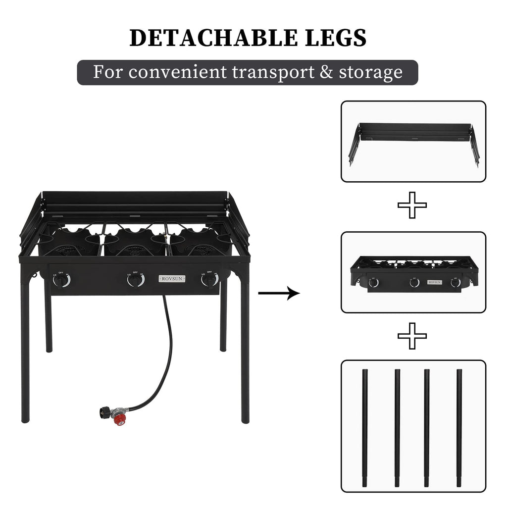 3 Burner Outdoor Propane Gas Stove with Windpanel N471