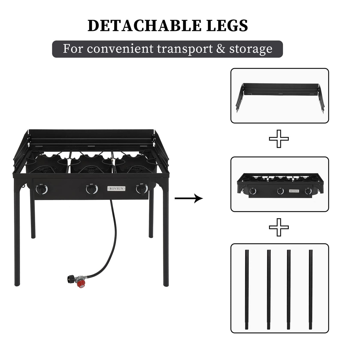 3 Burner Outdoor Propane Gas Stove with Windpanel N471
