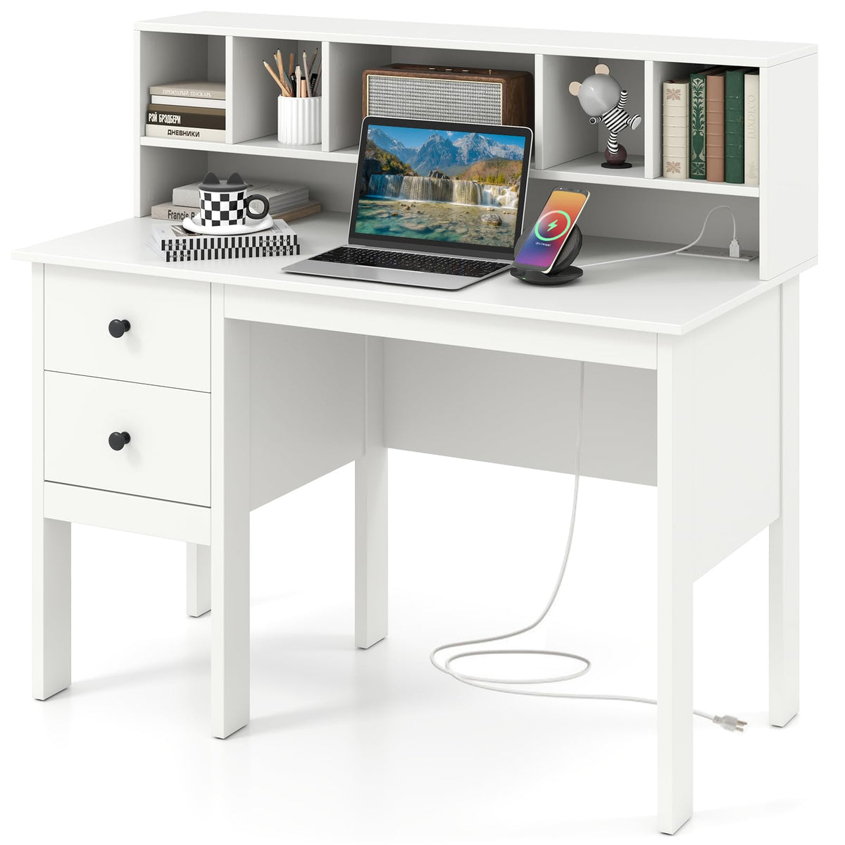 White Desk with Drawers and Hutch O6452