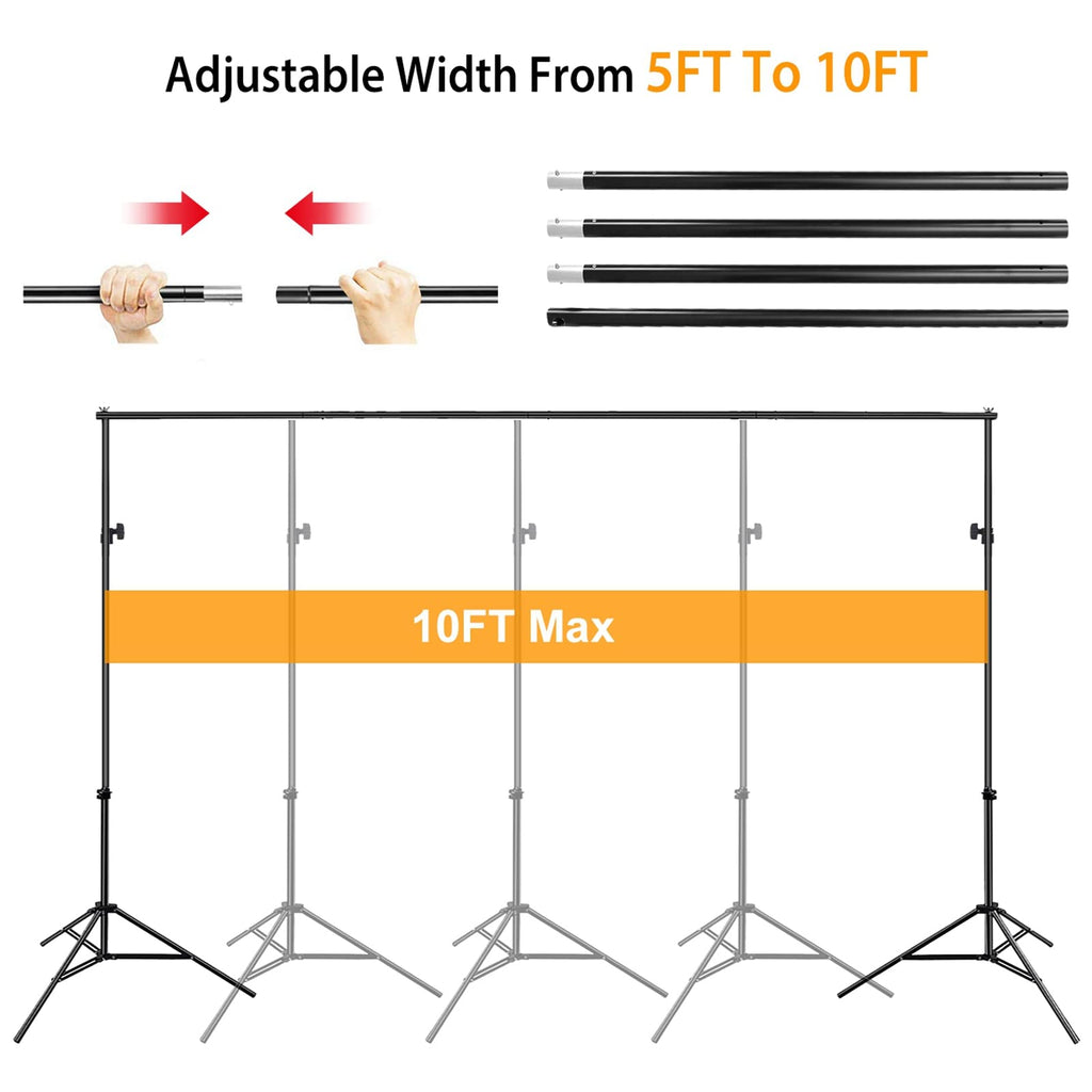 10ft Adjustable Backdrop Stand Kit with Clamps & Carry Bag S6086