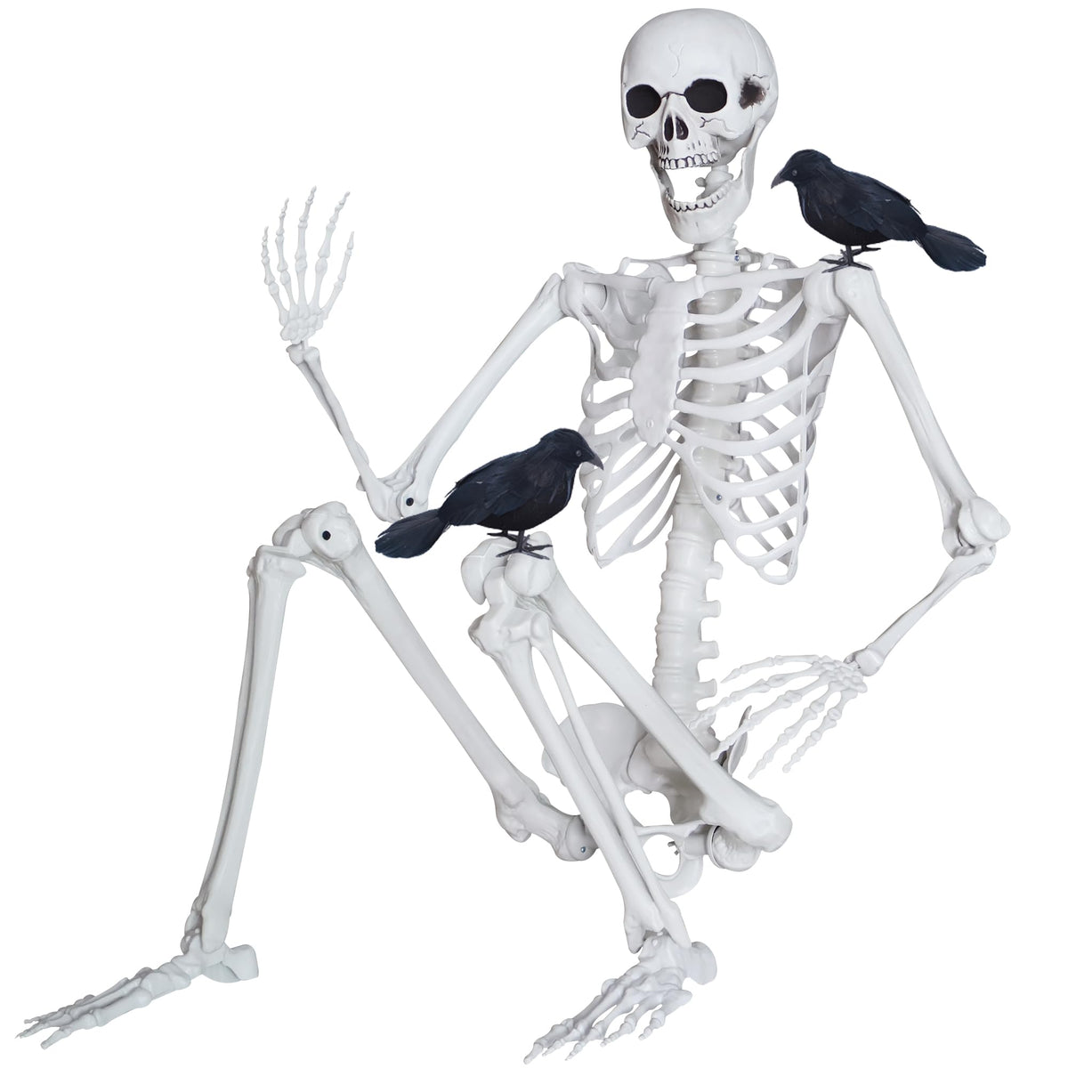 5.4ft/165cm Halloween Skeleton with Crows Movable Joints E872891