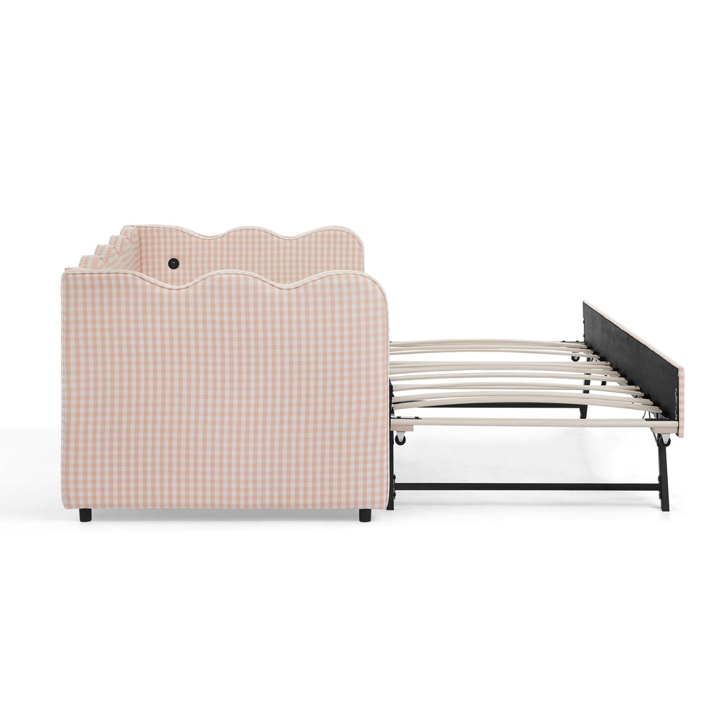 Pink Twin Size Gingham Daybed with Trundle Q715