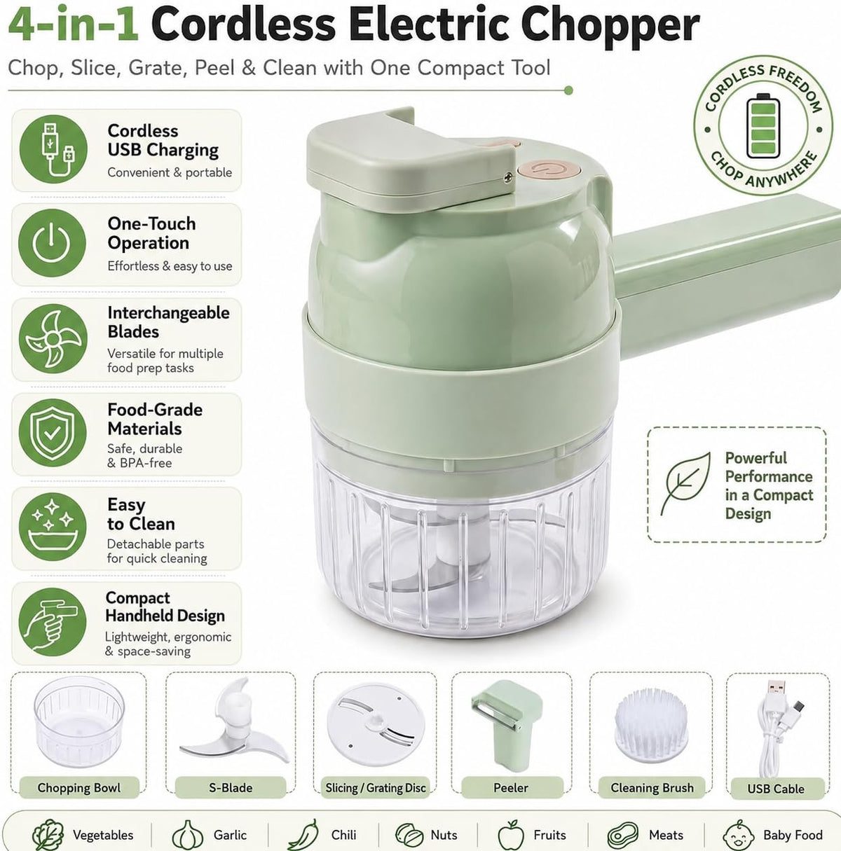 4 in 1 Handheld Electric Vegetable Chopper W574074