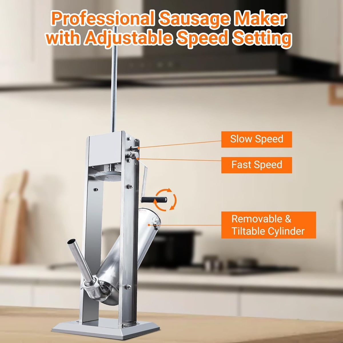 15LBS/7L Two Speed Stainless Steel Sausage Stuffer with 4 Stuffing Tubes Y297043