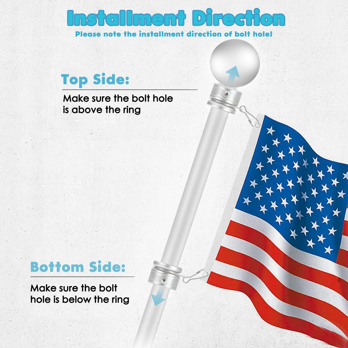 Aluminum Alloy Flag Pole Rings 360° Rotating with Carabiner, Pack of 2 G53539