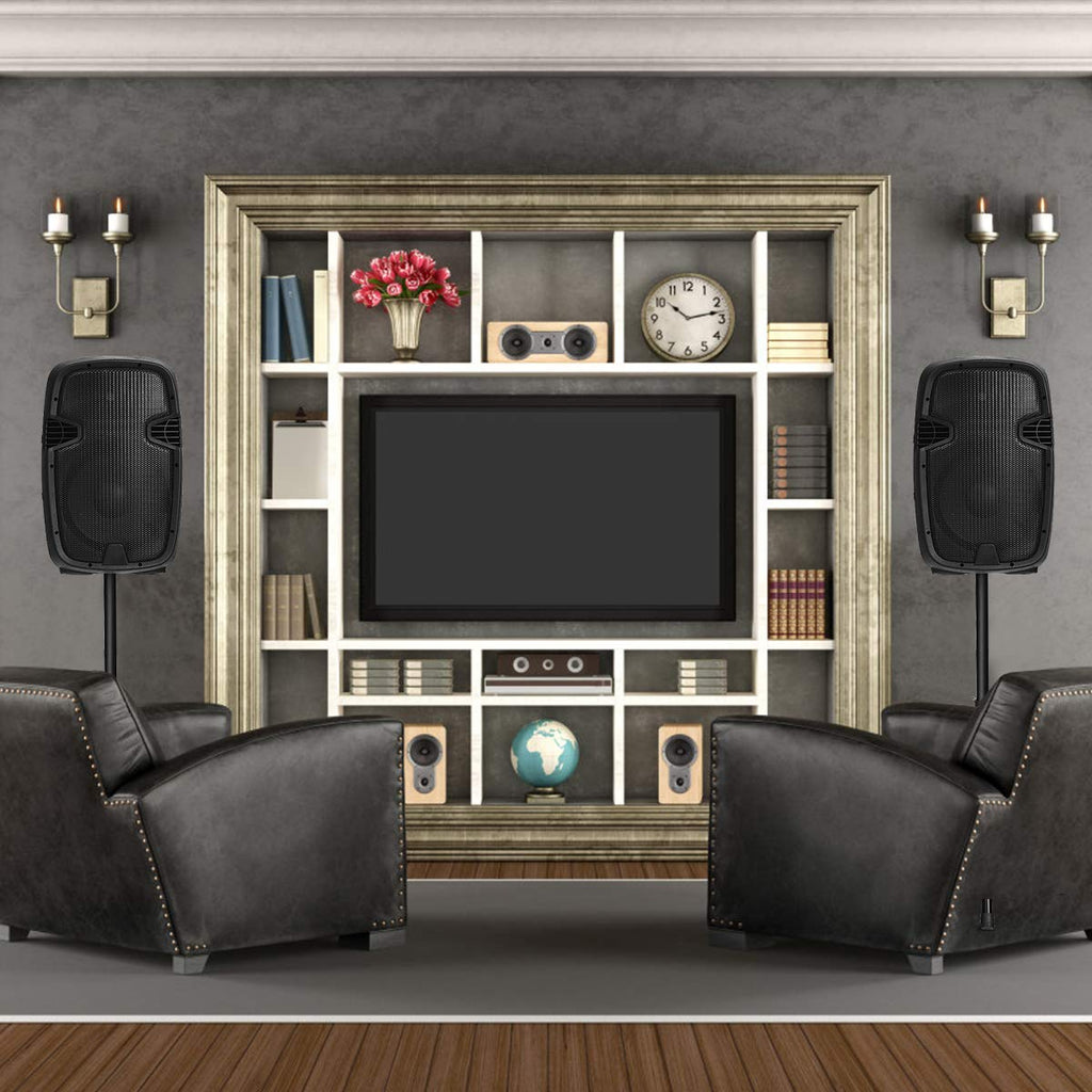 2000W 12" Portable Dual Powered Speakers PA System with Tripod Stands Q805110