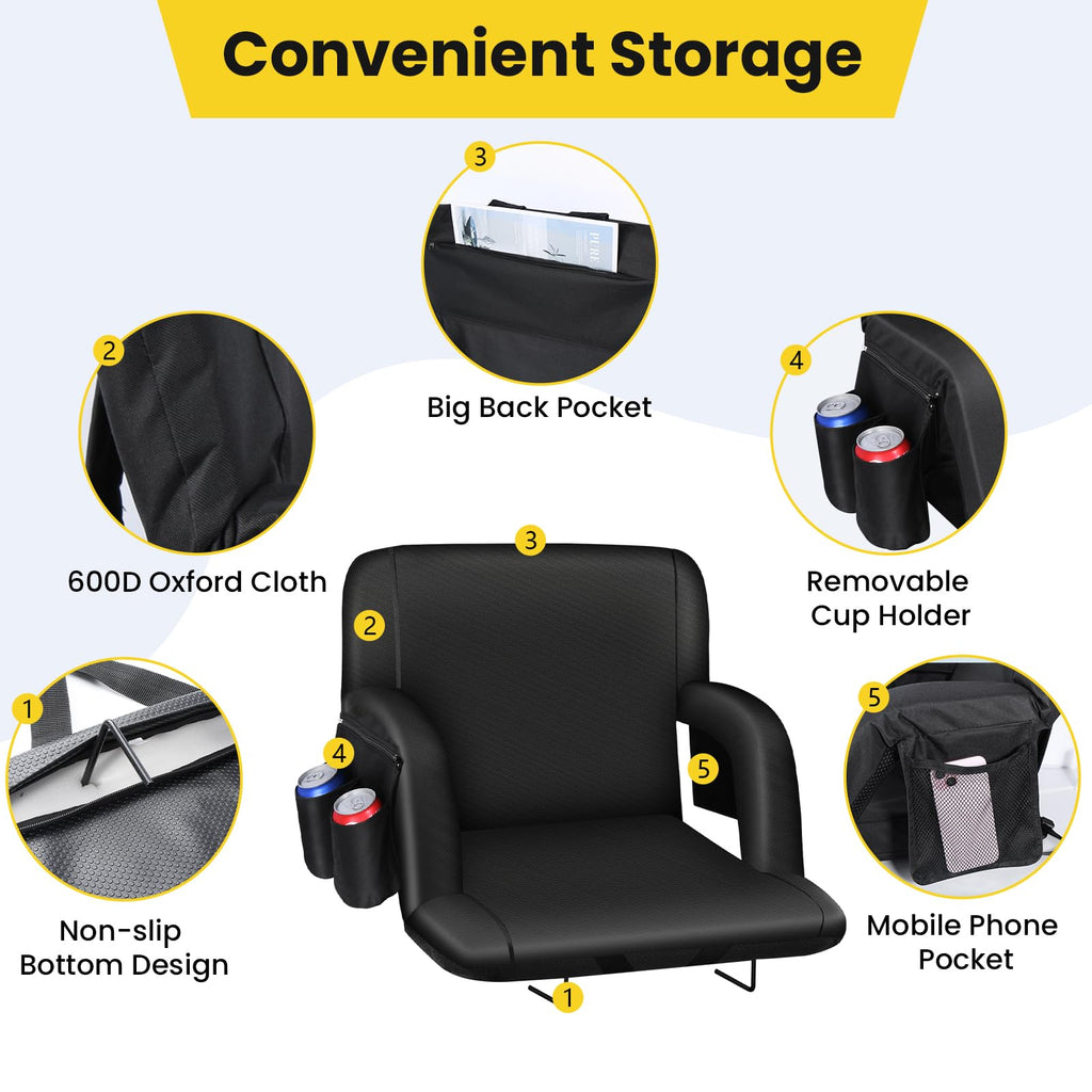 Stadium Seats with Back Support, 2.6'' Thick Pad, 6 Reclining Positions, 2pcs K7930