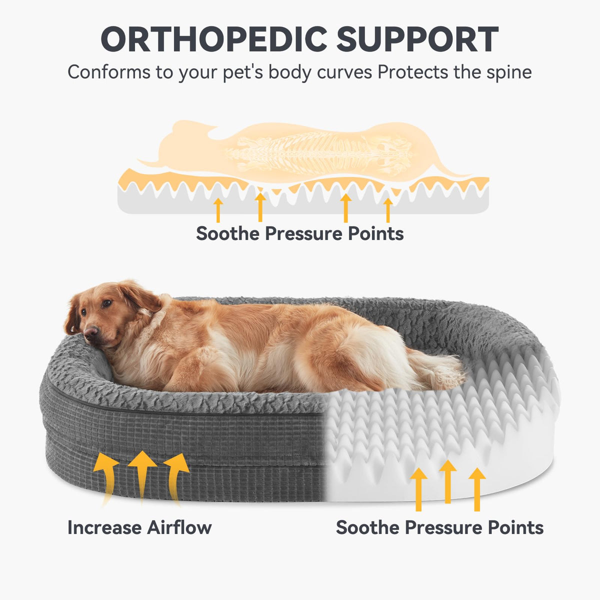 XL Grey Memory Foam Orthopedic Dog Bed with Washable Cover A977616