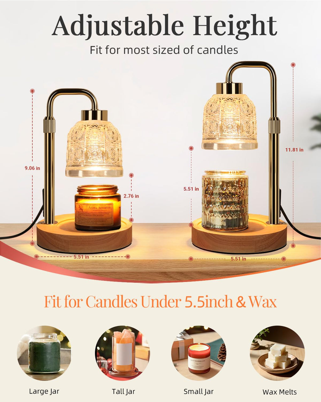 Candle Warmer Lamp with Timer, Gold I785077